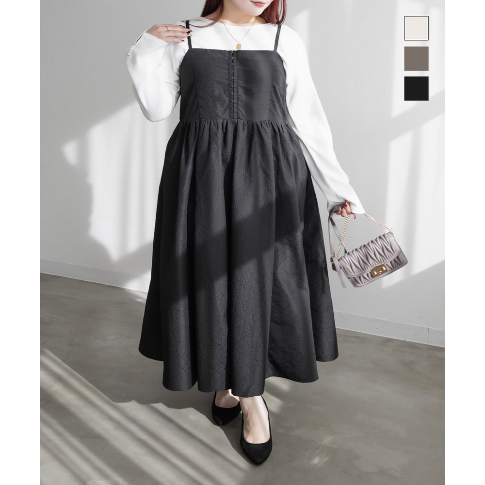 フロントホックふくれジャガードキャミワンピース