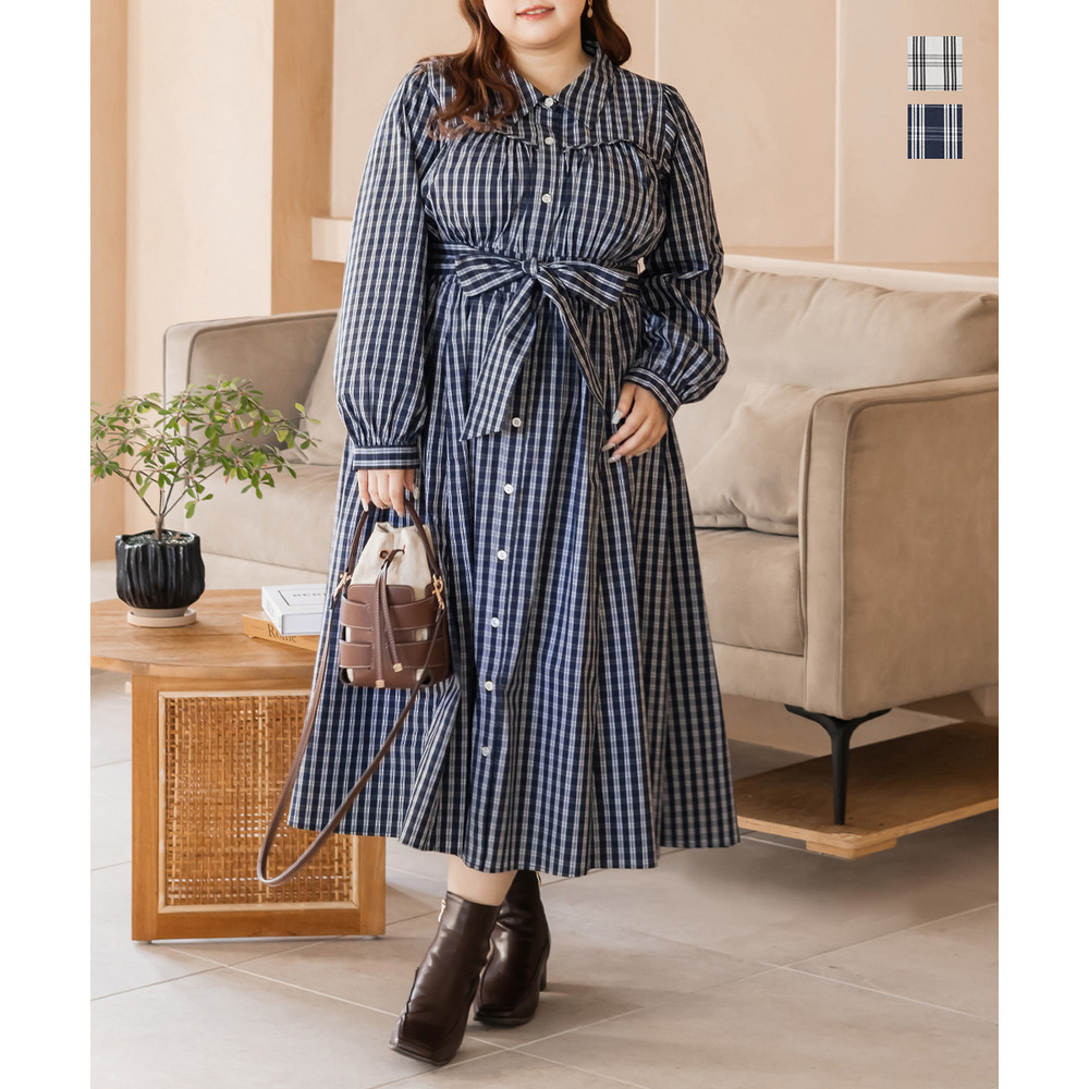 CLETTEオリジナルビスチェ風切替チェック柄シャツワンピース