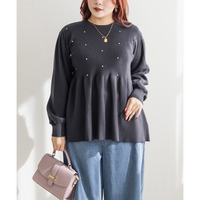 ビジュー付きペプラムニットプルオーバー