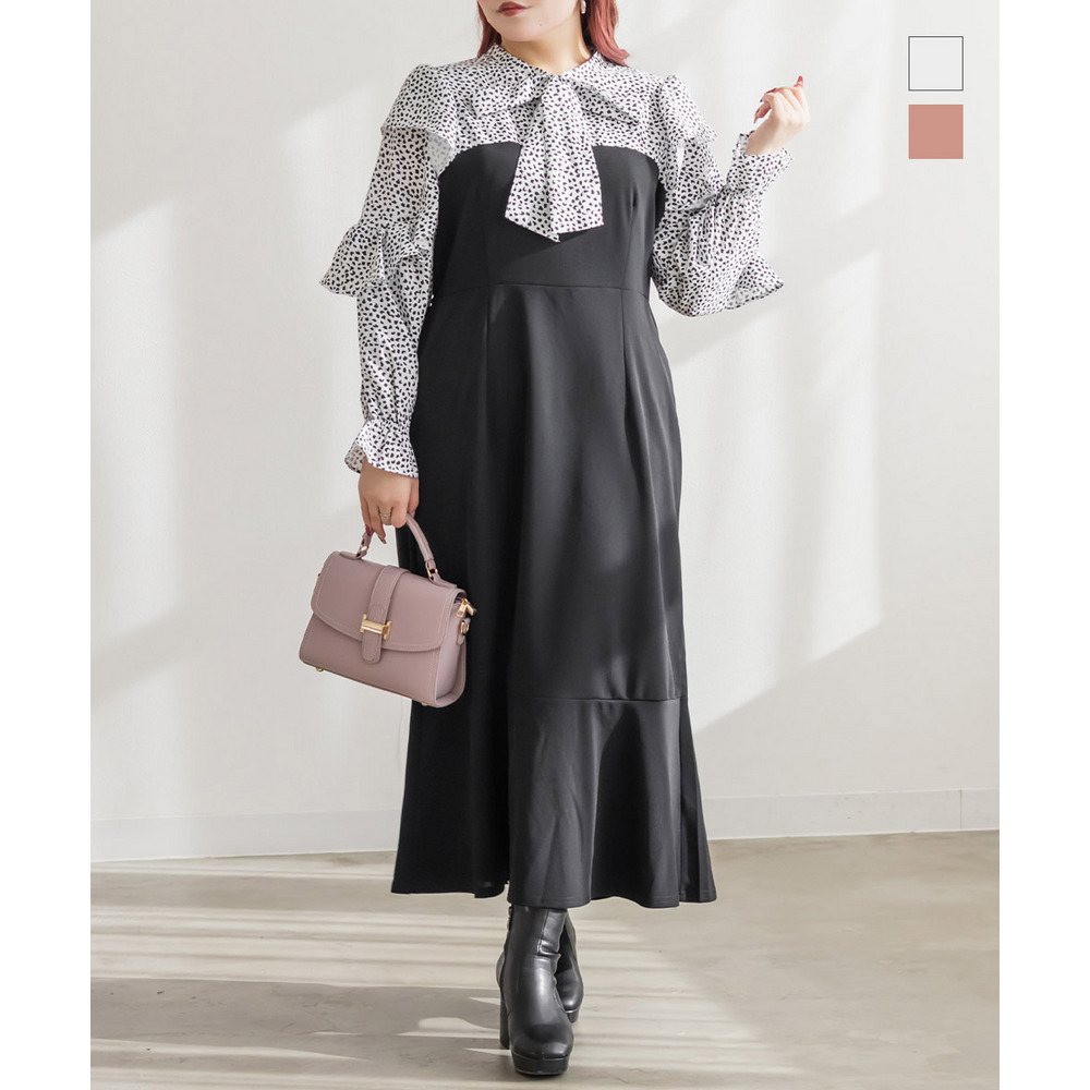 アニマル柄ドッキングリボンタイワンピース