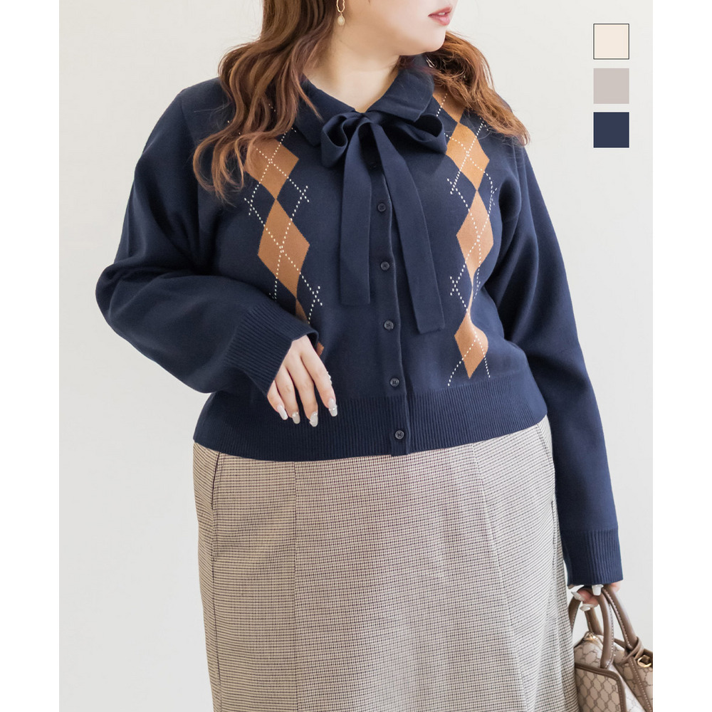 CLETTEオリジナルボウタイリボンアーガイルニット