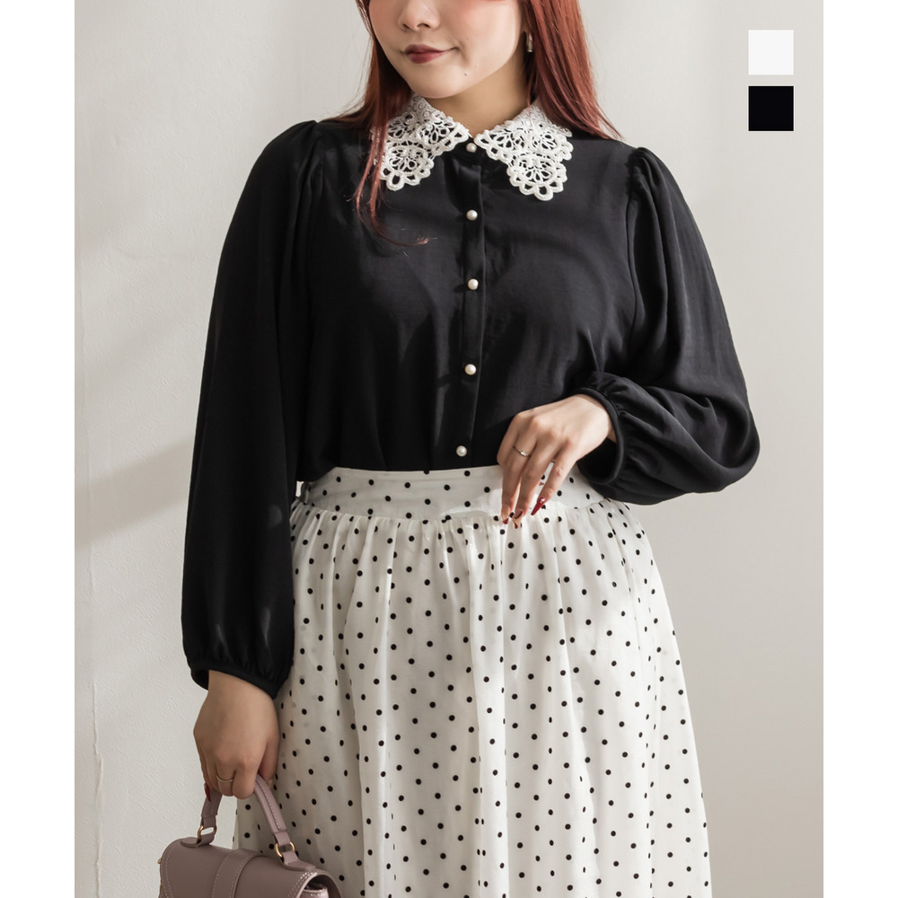 パール使いレース襟ブラウス
