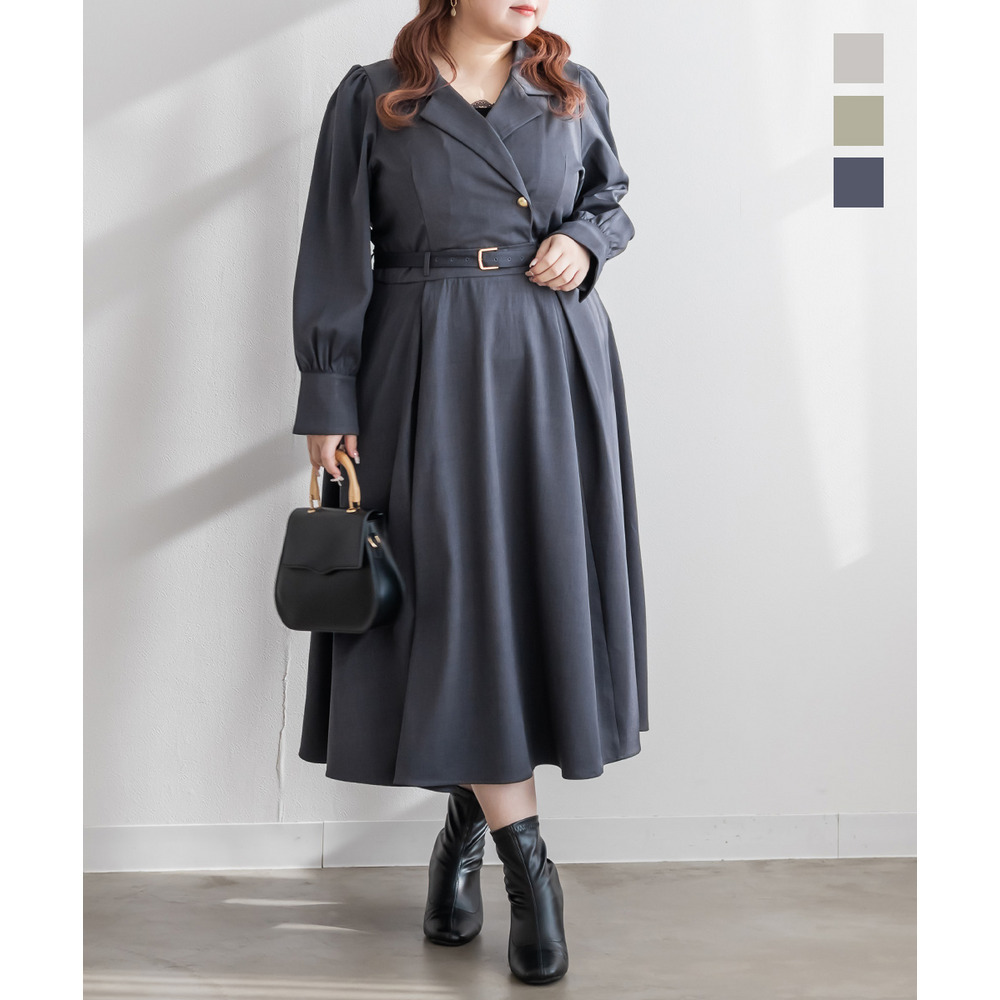 CLETTEオリジナルベルト付き開襟シャツ風ワンピース