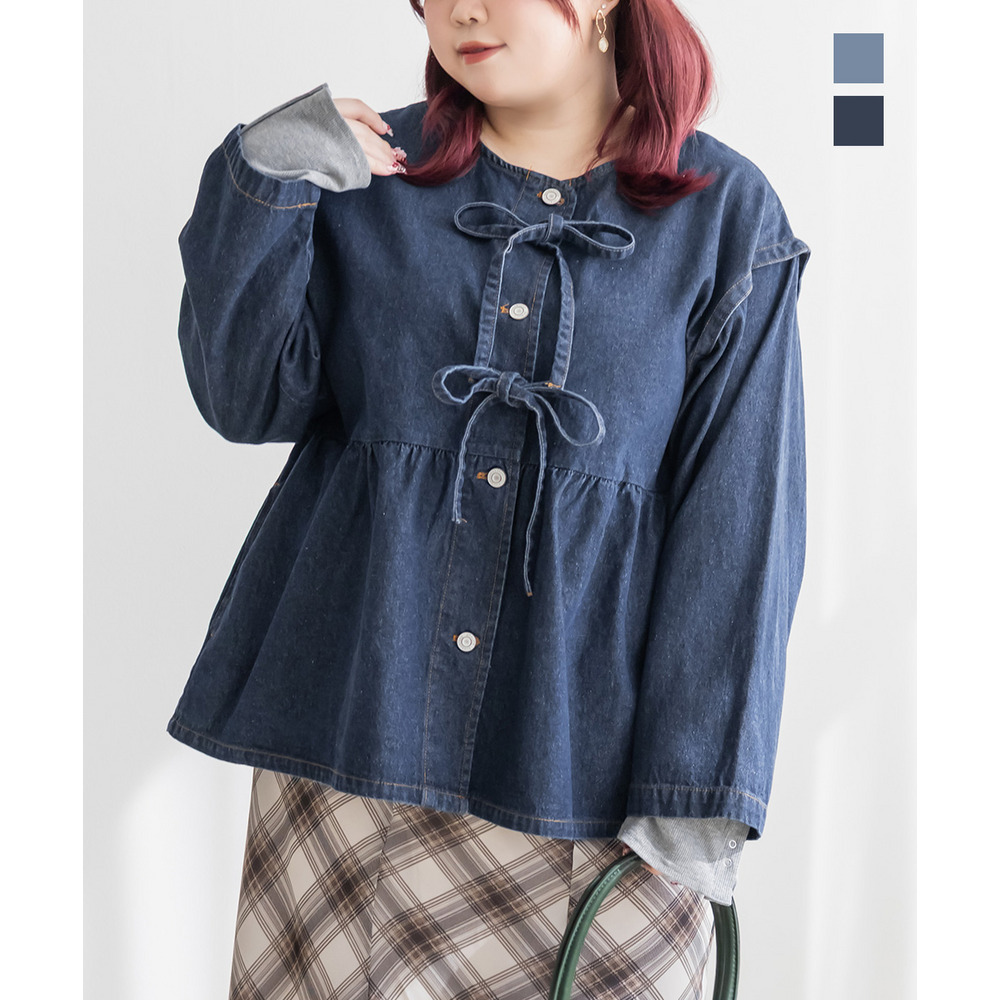 リボンデニムペプラムジャケット