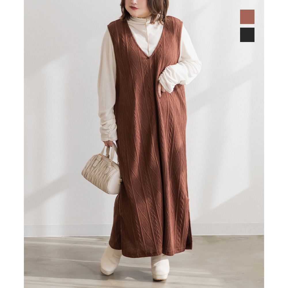 ケーブルふくれジャガードジャンスカワンピース