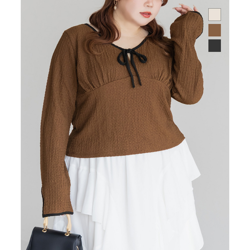 CLETTEオリジナル配色リボン切り替えプルオーバー