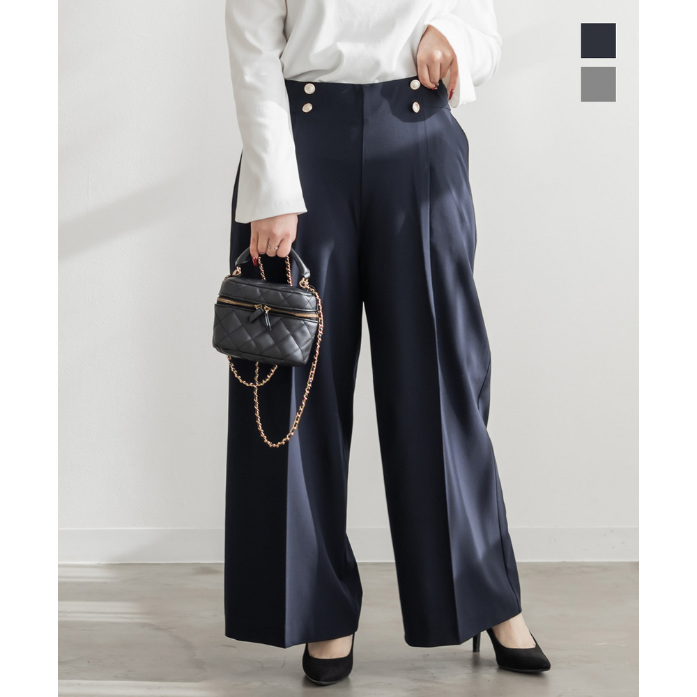 ウエストタック金釦ワイドパンツ