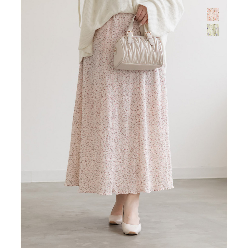 花柄細プリーツスカート