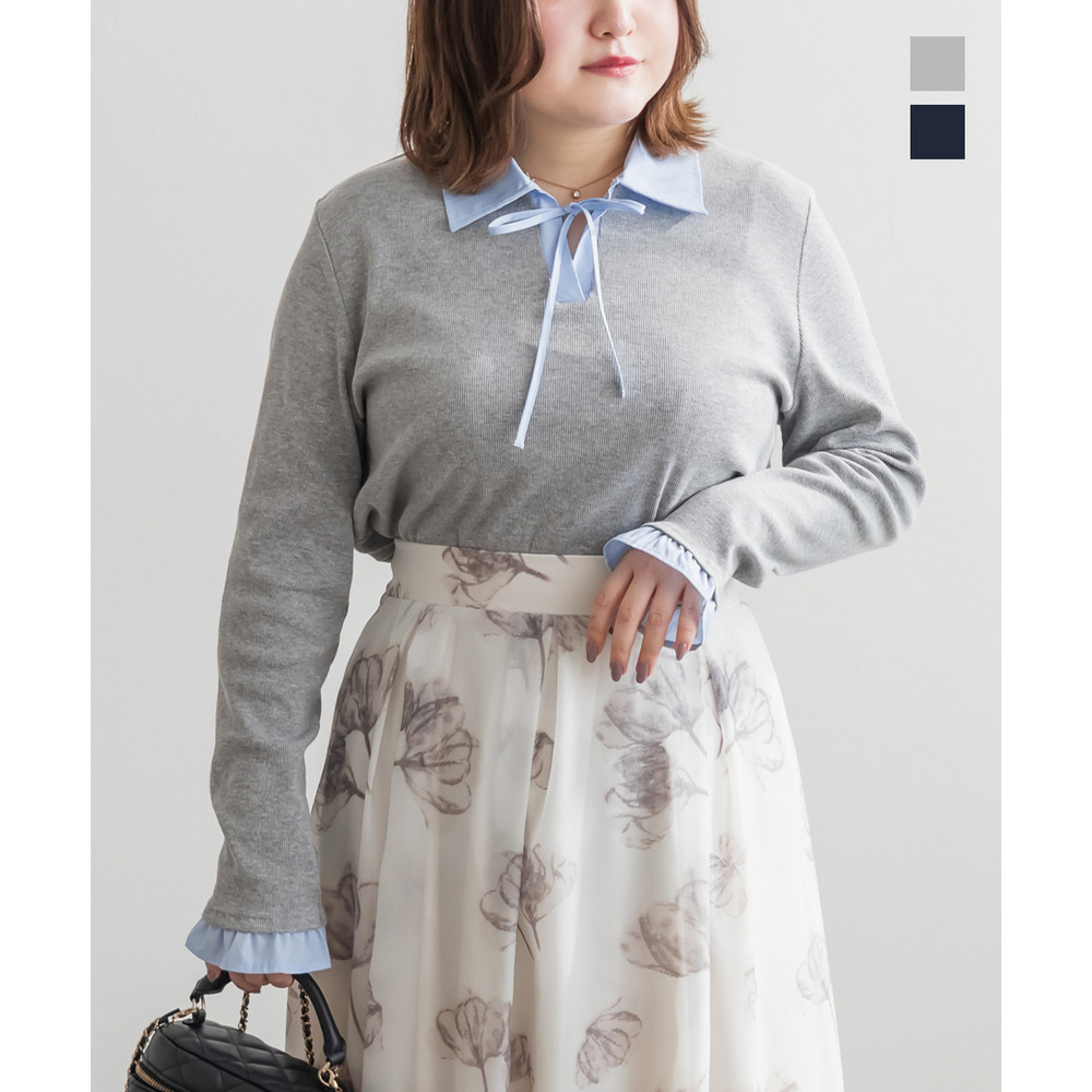 シャツレイヤードリボンプルオーバー