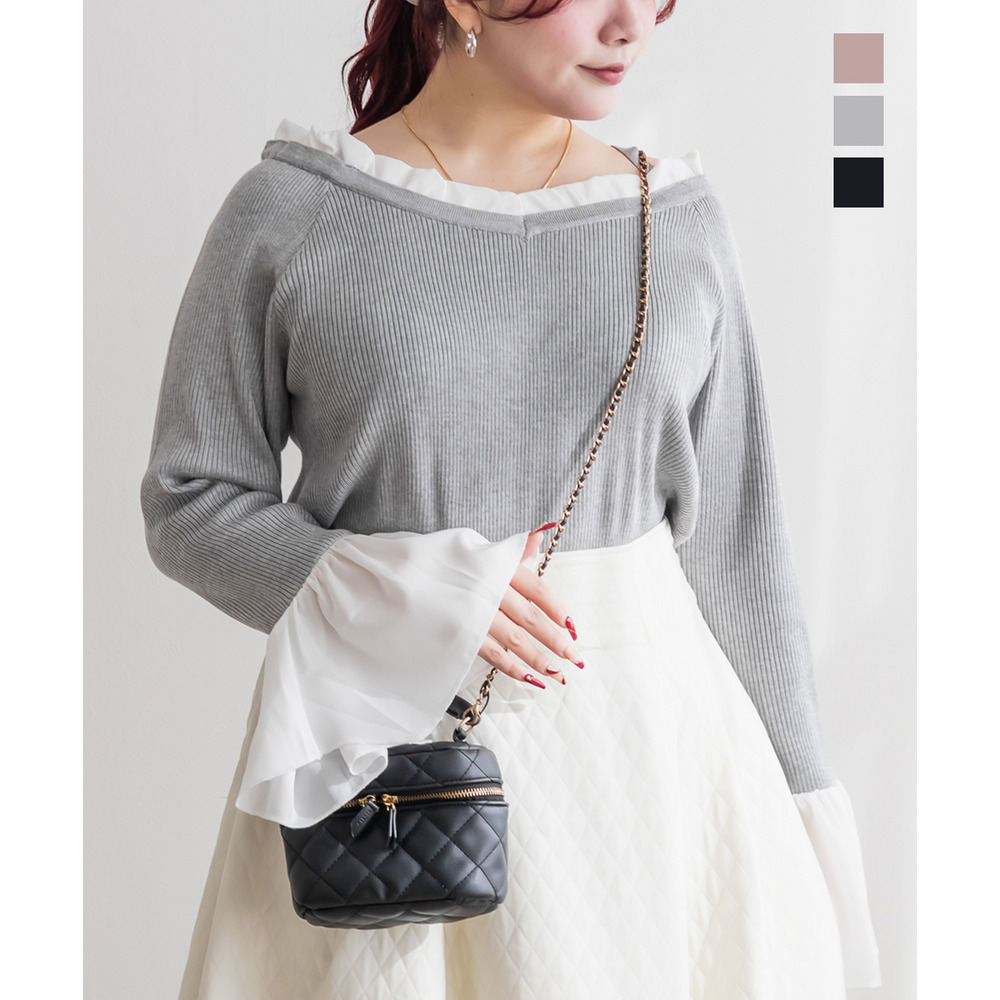 CLETTEオリジナルジョーゼットドッキングフリルニット