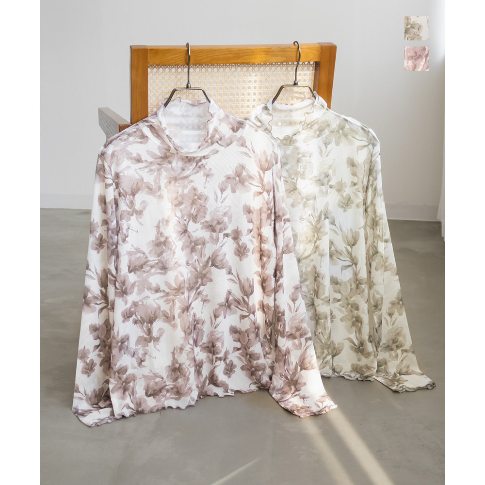 ぼかし花柄シアーメロートップス