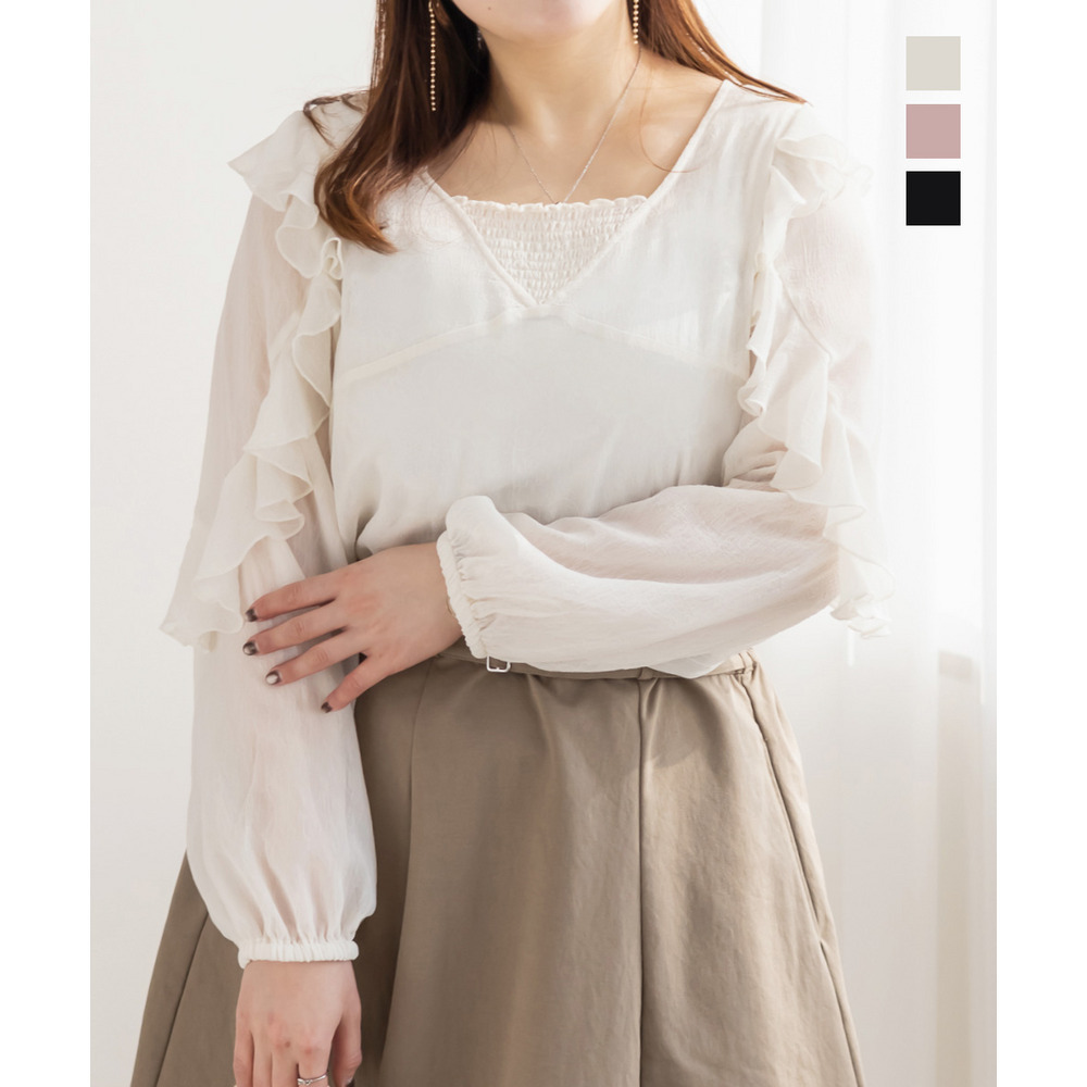 CLETTEオリジナルシアーラッフルフリルブラウス