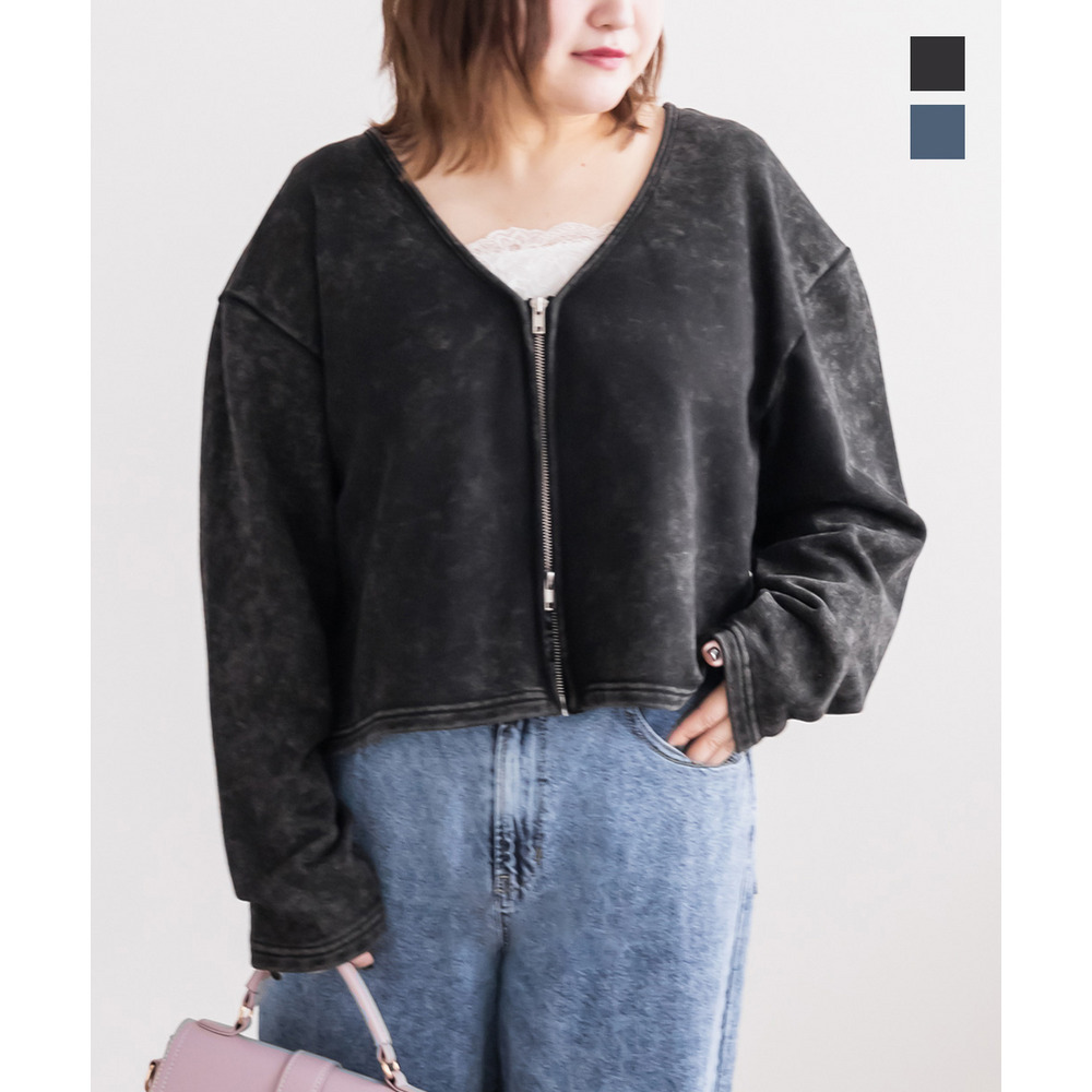 ダメージ加工風裏毛ジップカーディガン1