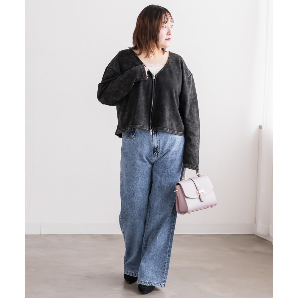 ダメージ加工風裏毛ジップカーディガン2