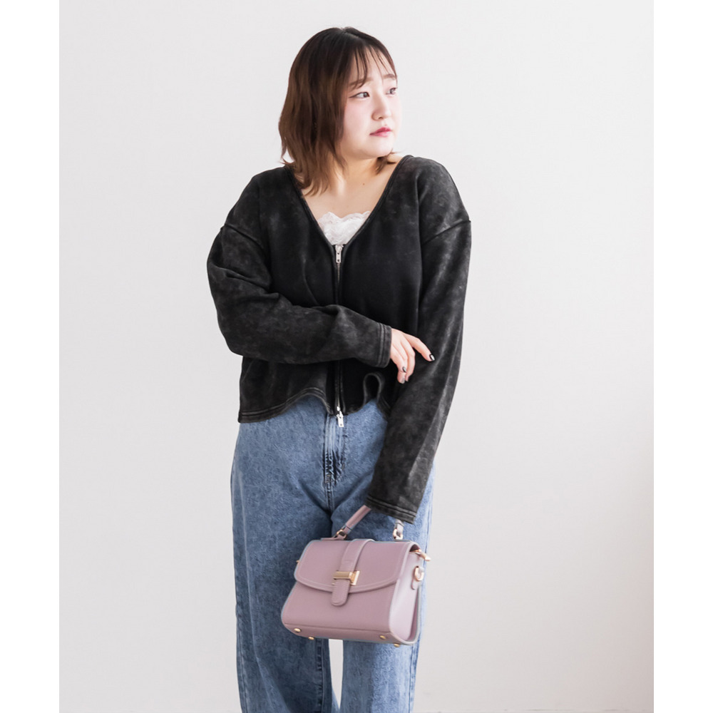 ダメージ加工風裏毛ジップカーディガン3