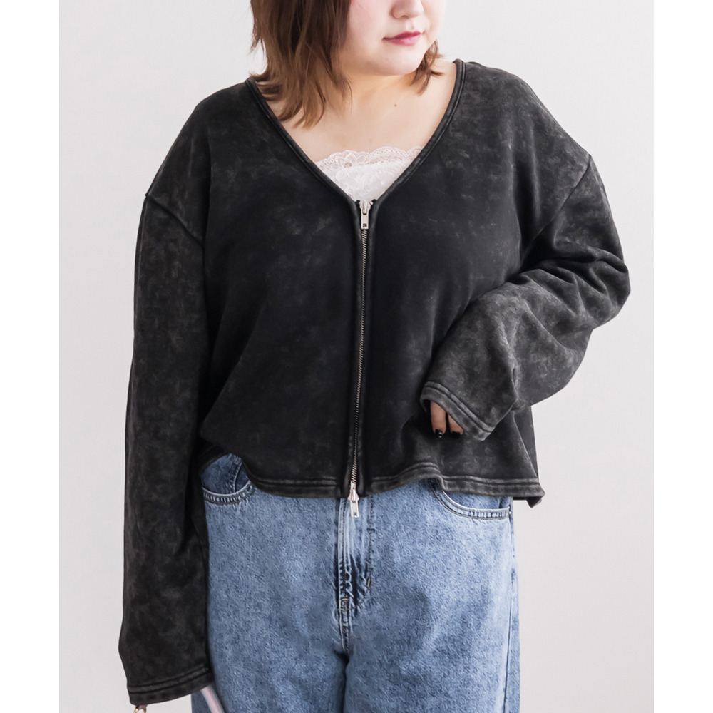 ダメージ加工風裏毛ジップカーディガン1