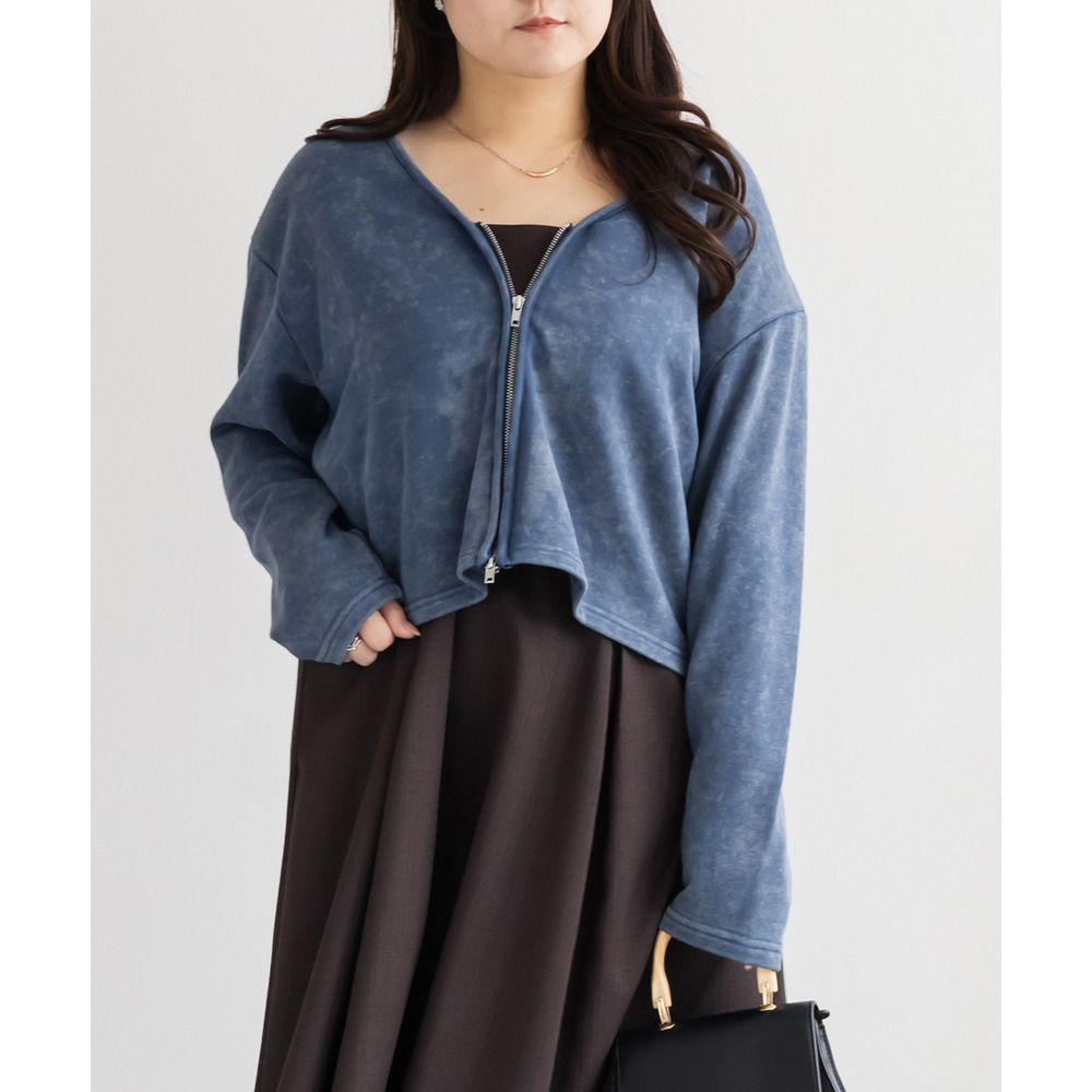 ダメージ加工風裏毛ジップカーディガン1