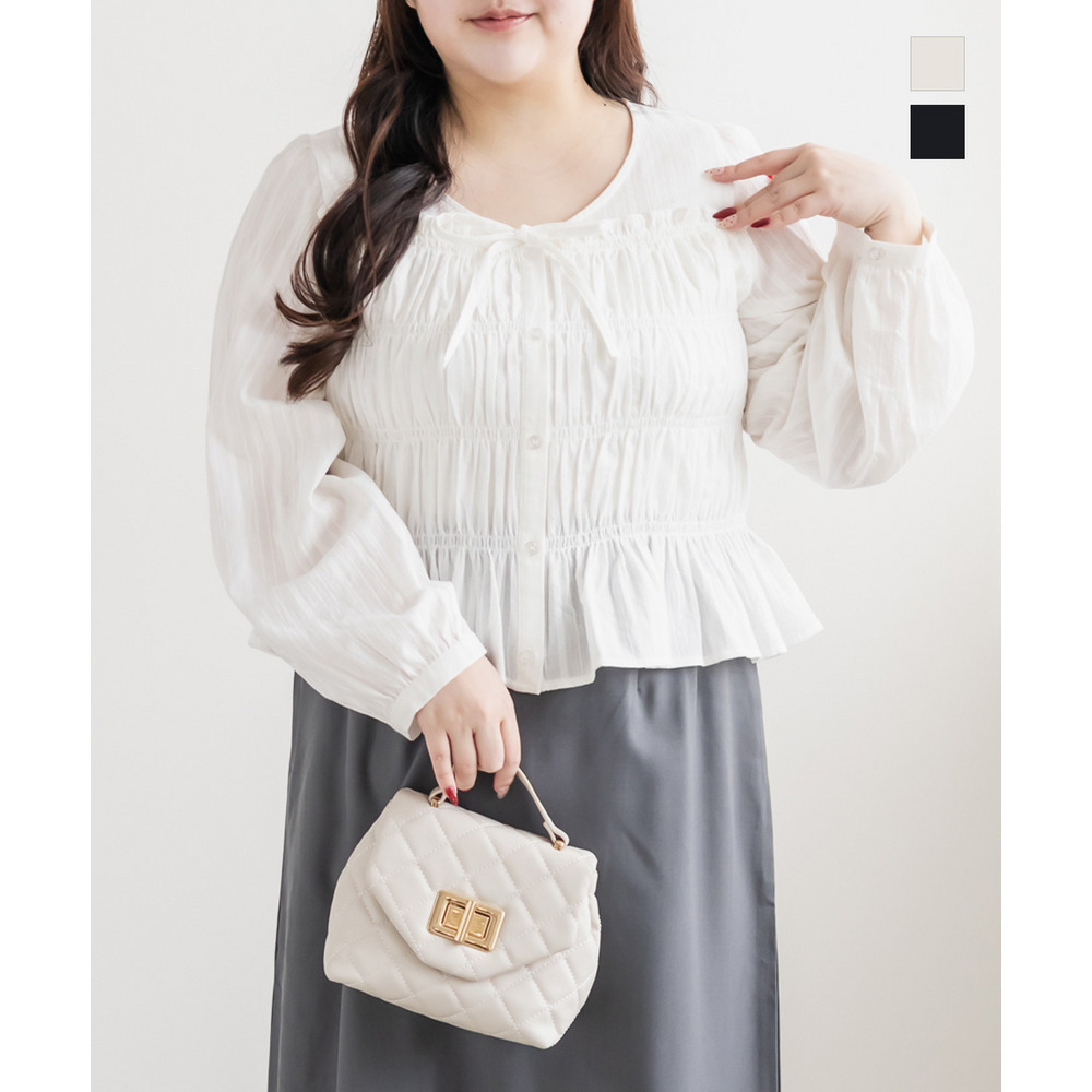 シャーリングリボンブラウス