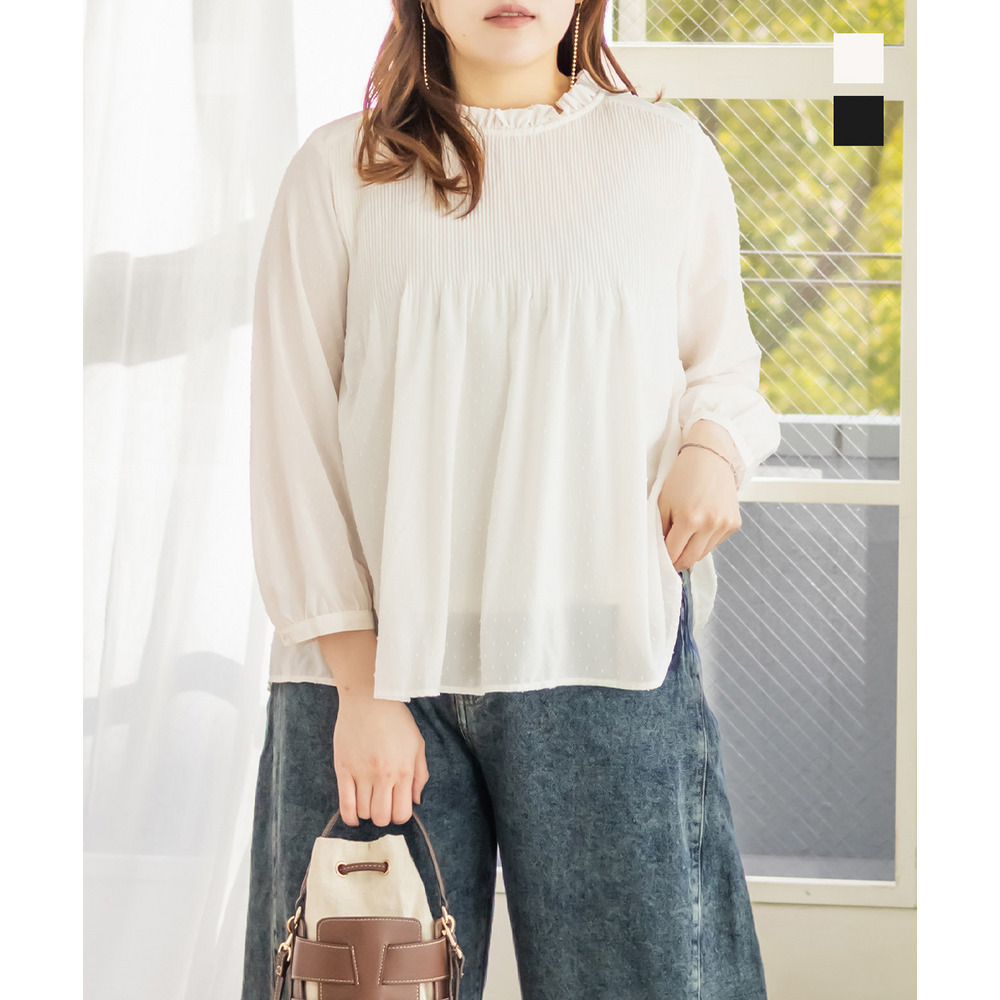 細プリーツドットブラウス