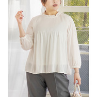 細プリーツドットブラウス