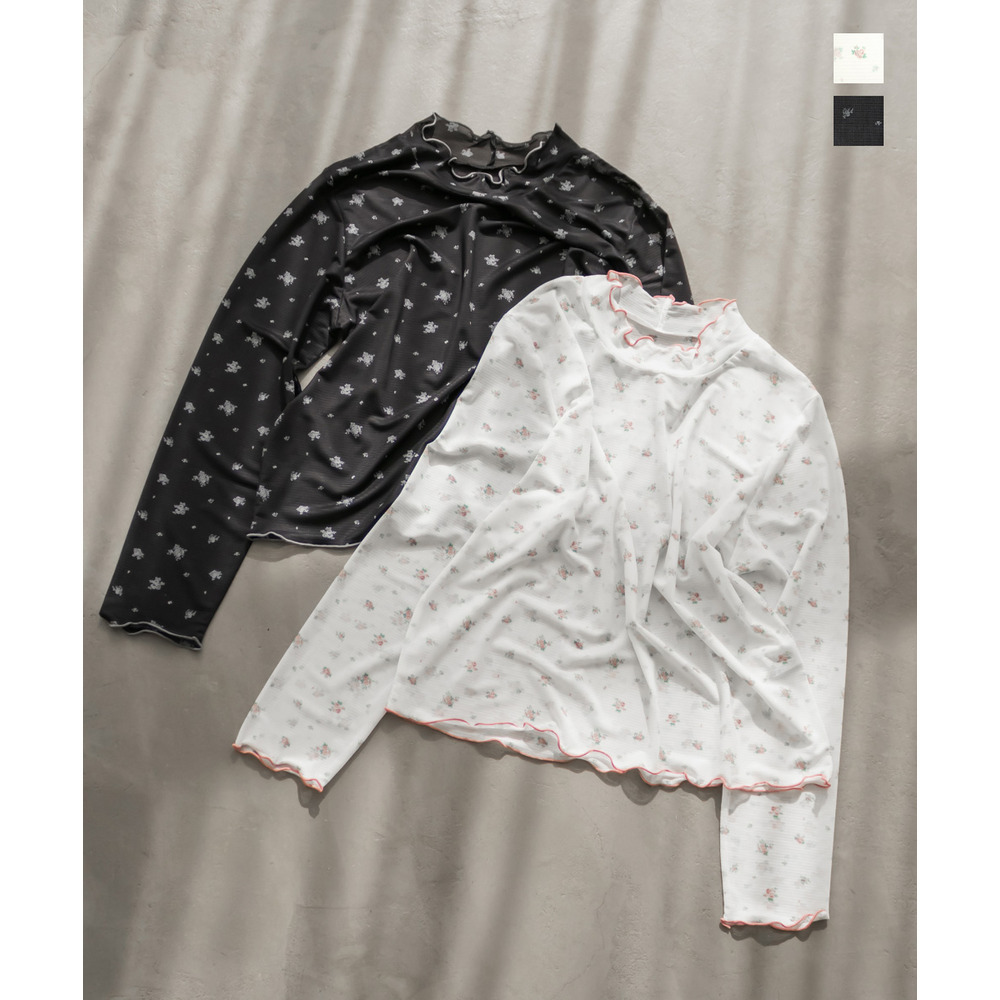 花柄シアーメロートップス