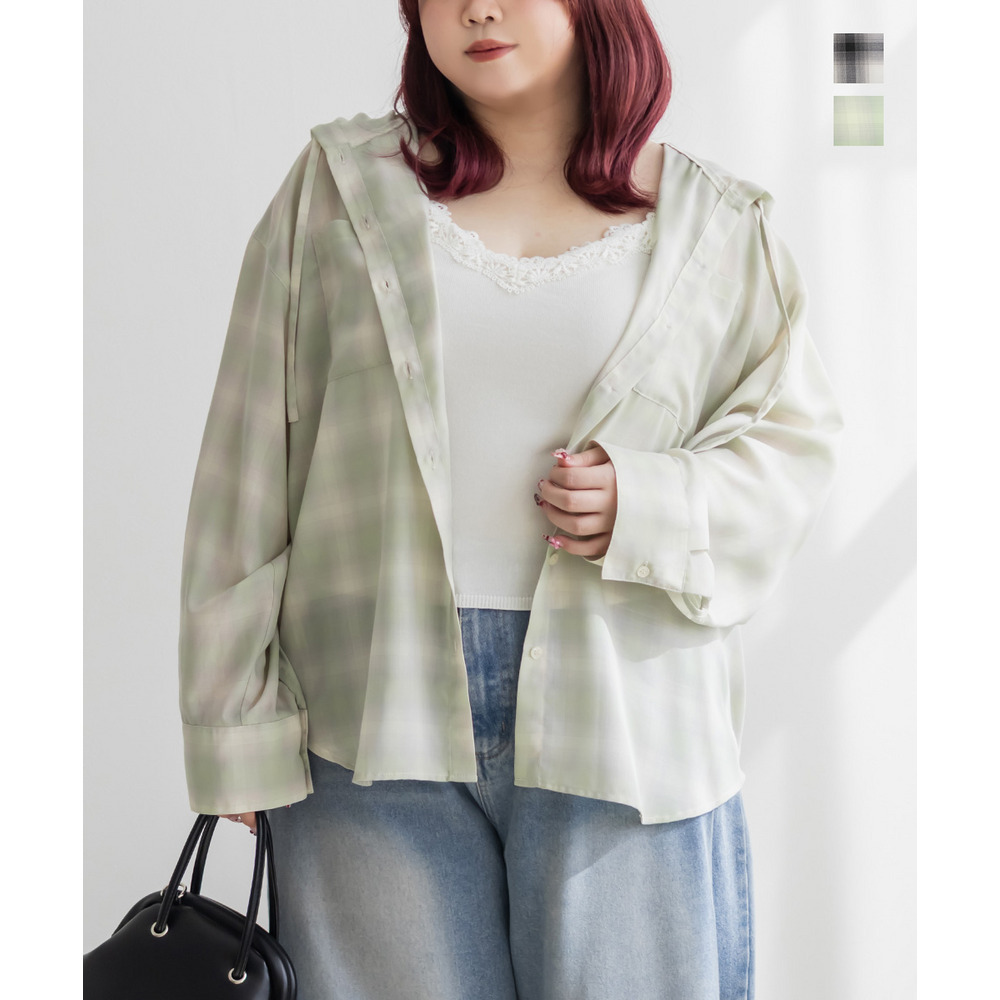 ビックチェックフードシャツ