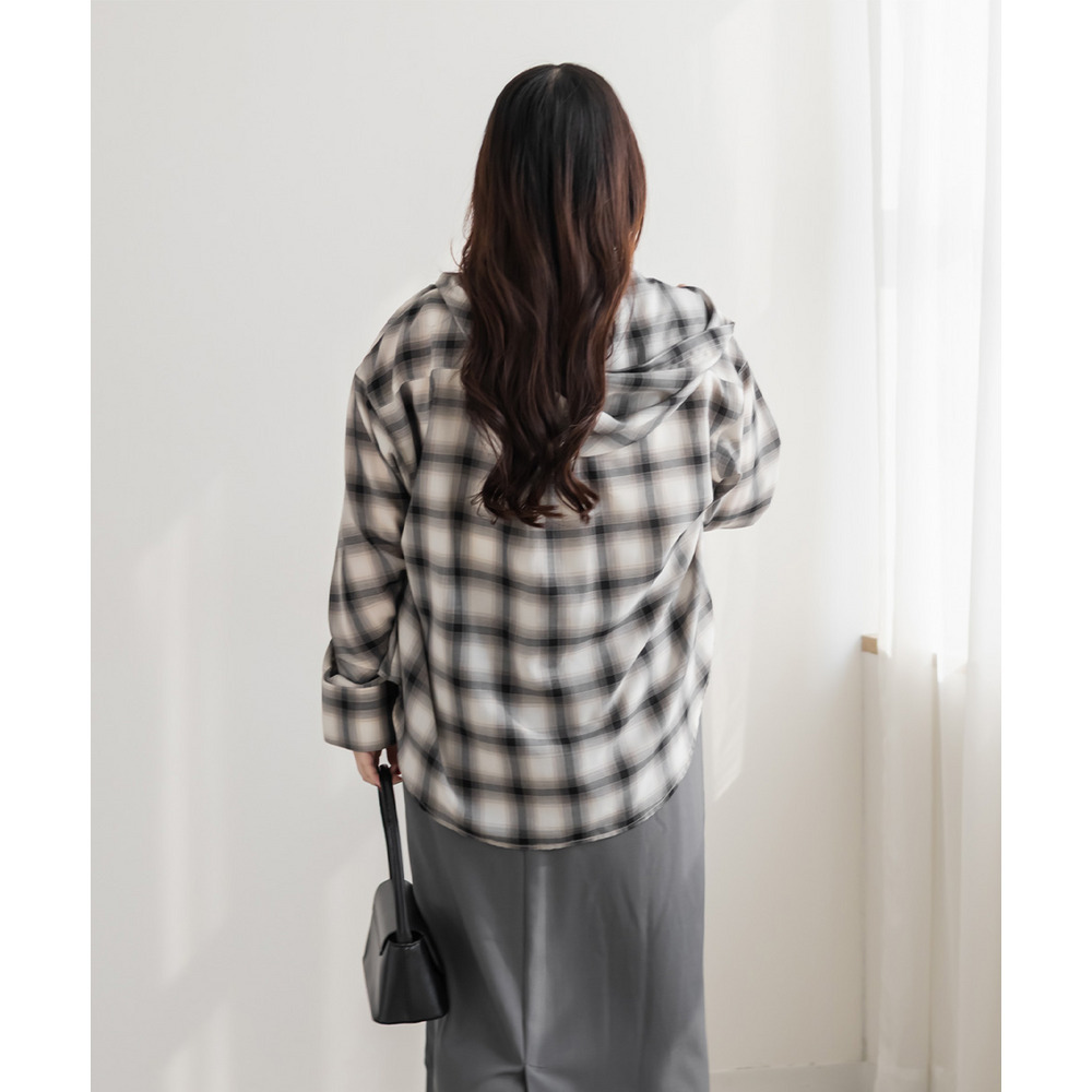 ビックチェックフードシャツ8