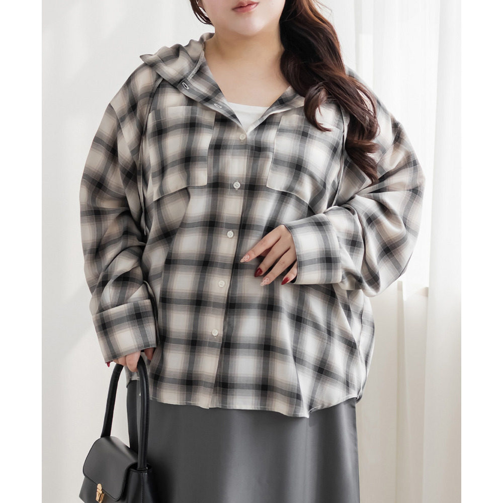 ビックチェックフードシャツ1