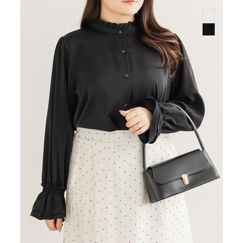 スタンドカラーフリルブラウス