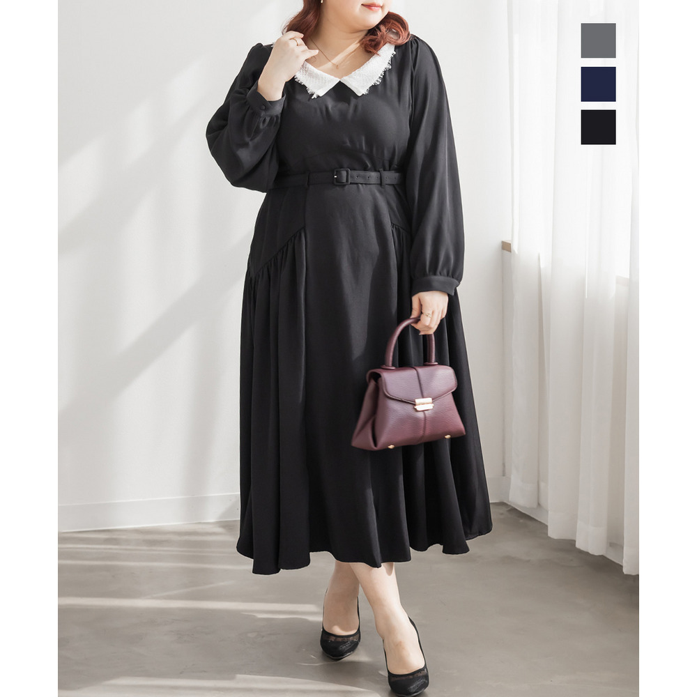 CLETTEオリジナルレース襟ベルト付きワンピース