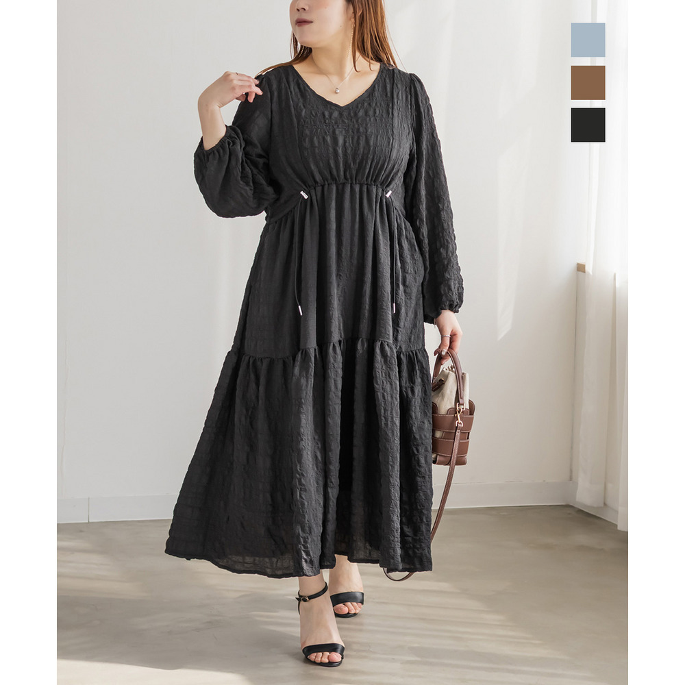 CLETTEオリジナルウエストドロストティアードワンピース