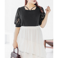 シアー花柄切替半袖プルオーバー