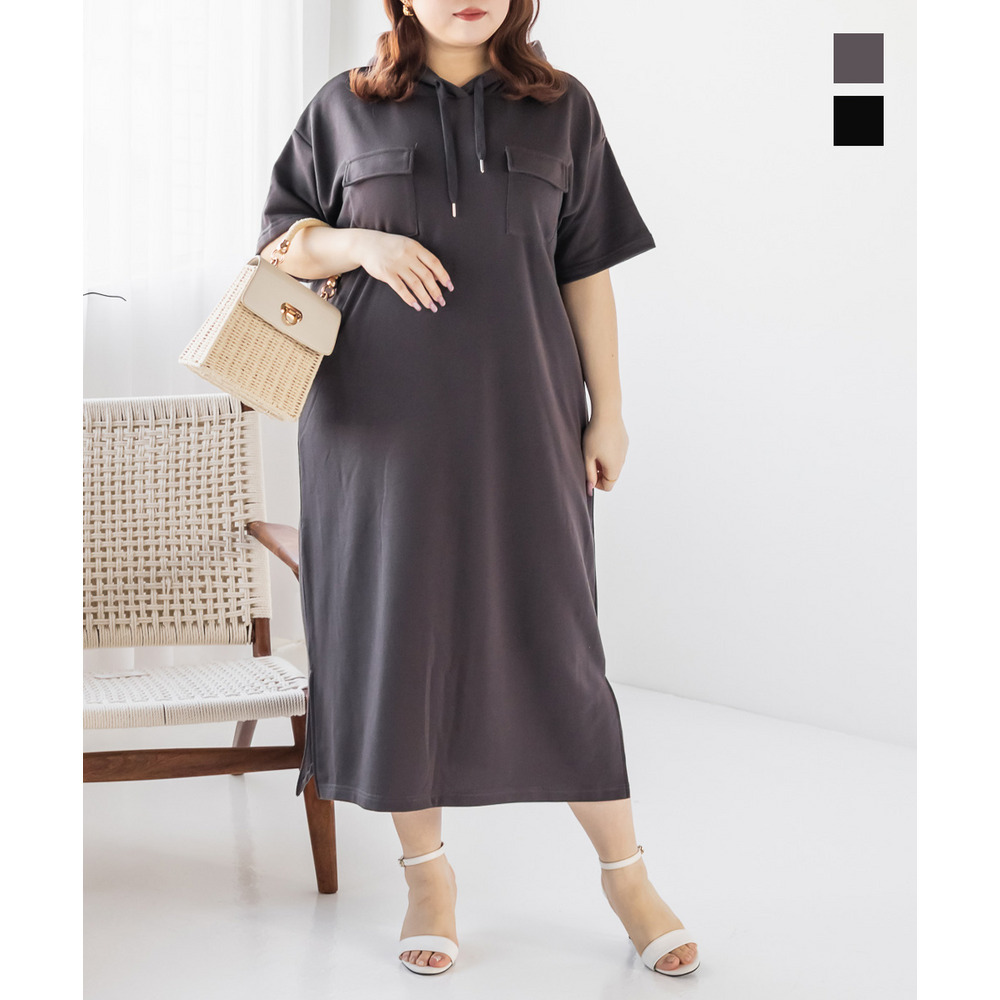 フード付きミニ裏毛ワンピース1