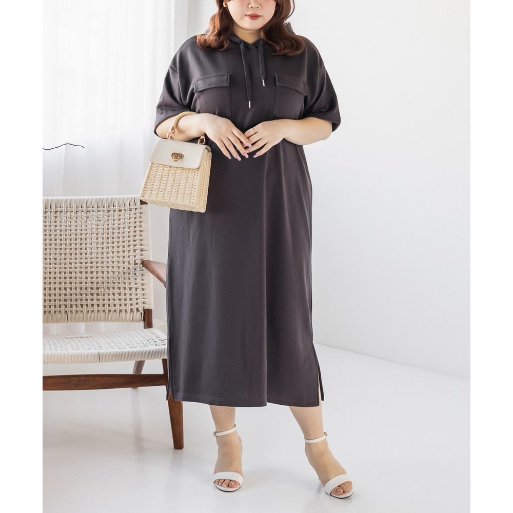 フード付きミニ裏毛ワンピース2