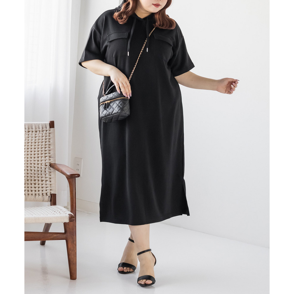 フード付きミニ裏毛ワンピース1