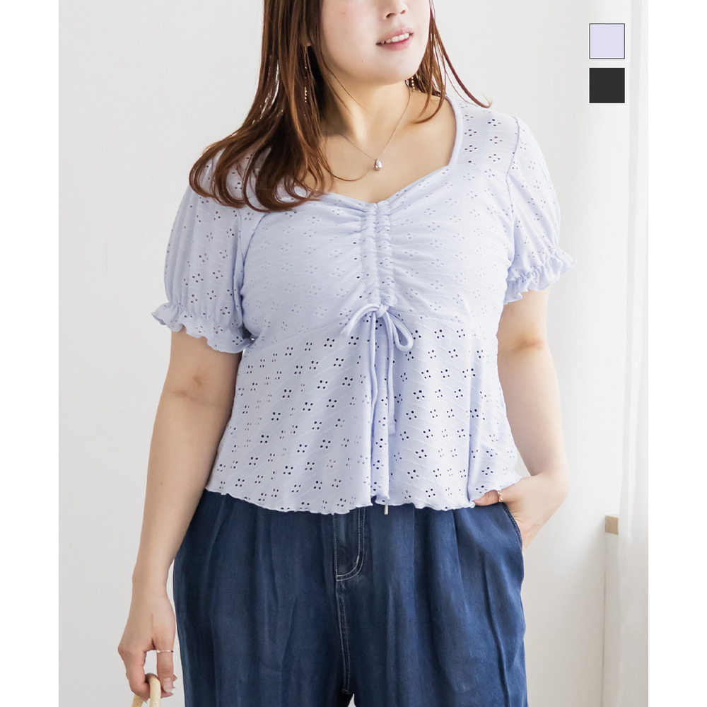 アイレットレースシャーリングブラウス