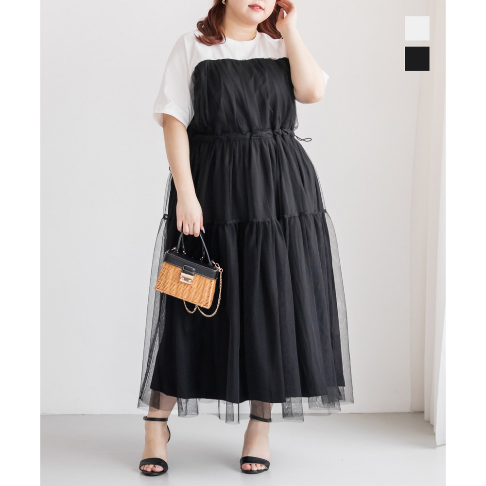 チュールレイヤードワンピース