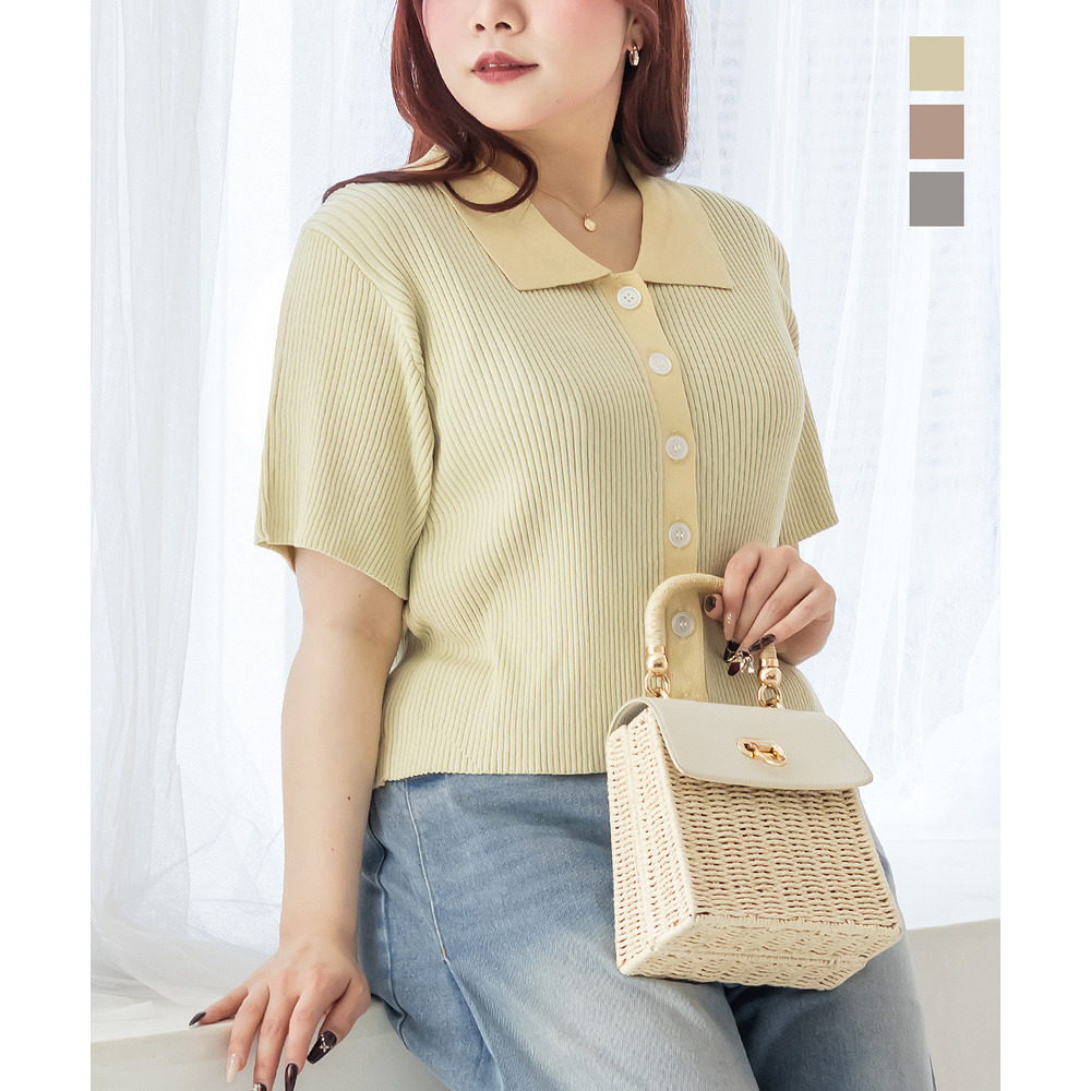 CLETTEオリジナルバイカラー衿付き半袖ニット