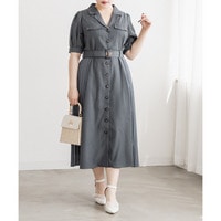 CLETTEオリジナルプリーツ配色ベルト付き半袖ワンピース