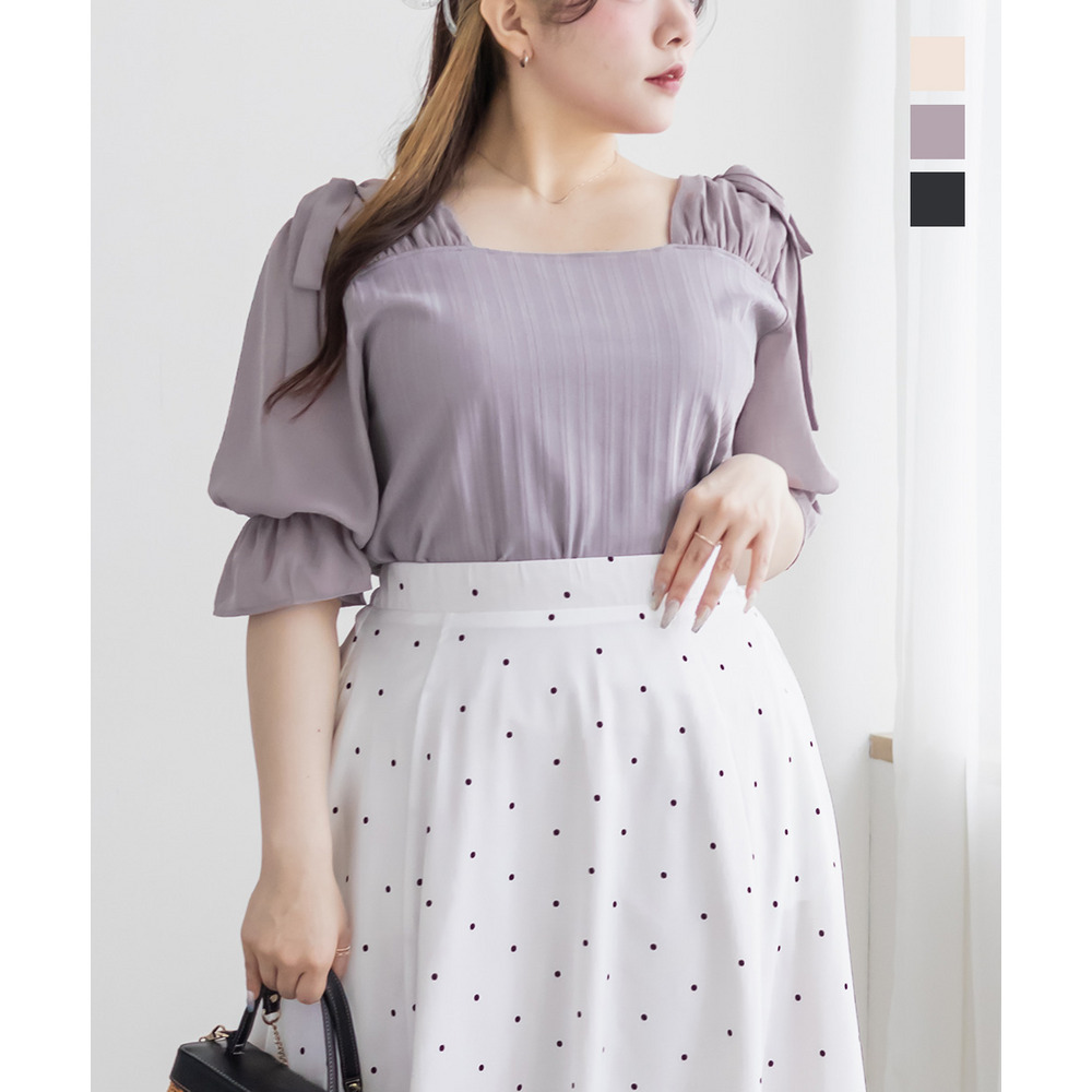 CLETTEオリジナルスクエアネックショルダーリボントップス