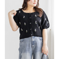 CLETTEオリジナル花刺繍透かし編みニットカーディガン