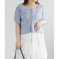 CLETTEオリジナル花刺繍透かし編みニットカーディガン