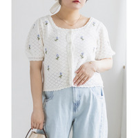 CLETTEオリジナル花刺繍透かし編みニットカーディガン