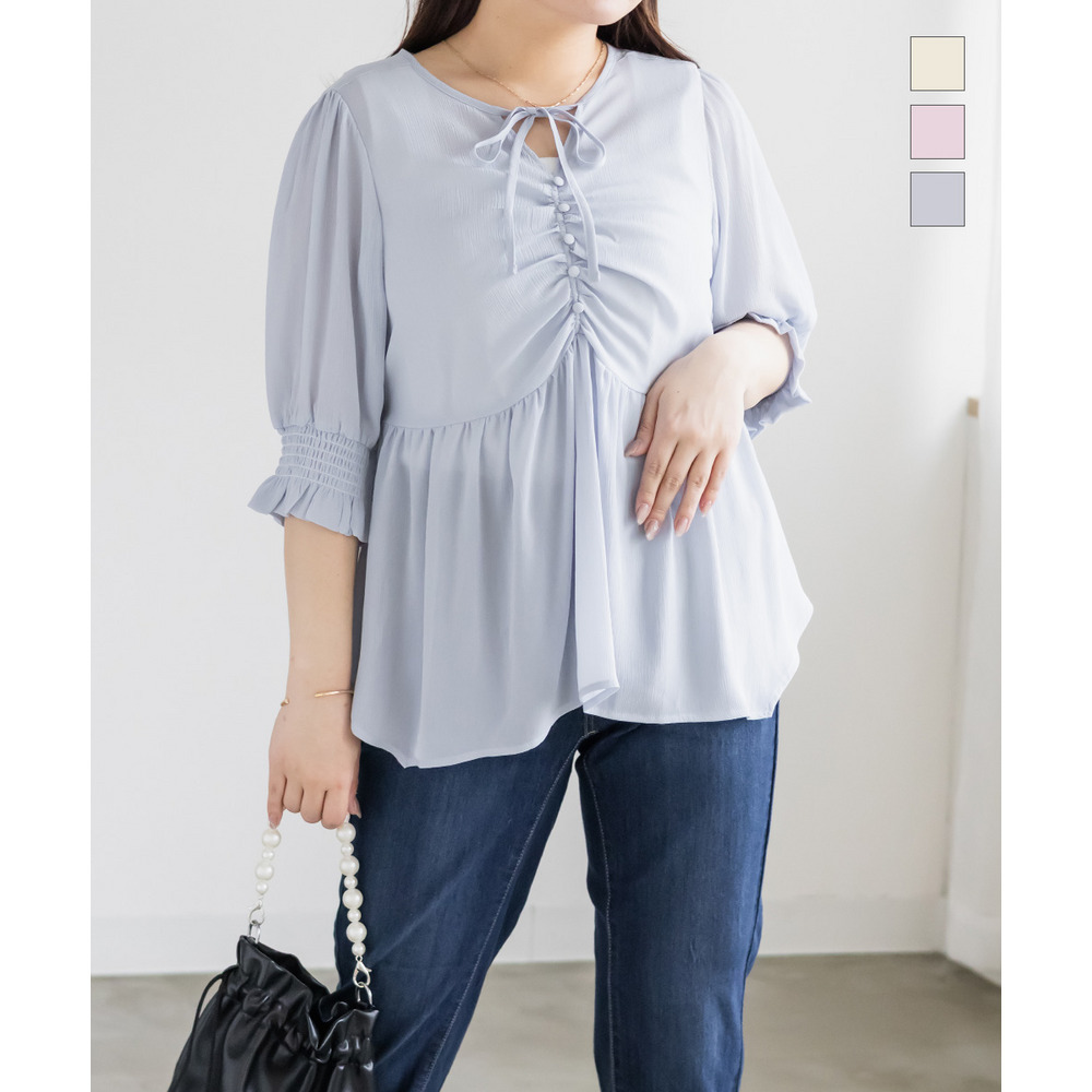 CLETTEオリジナルリボンネックシアーブラウス