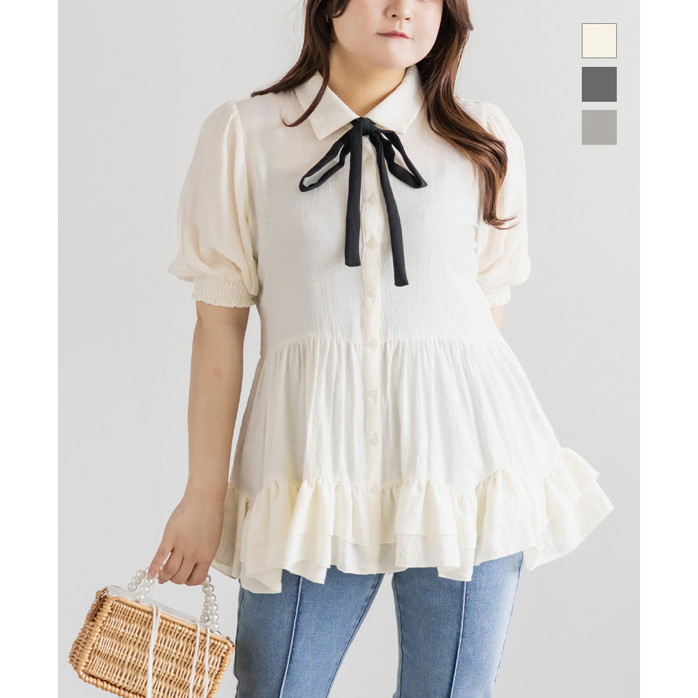 CLETTEオリジナルなみなみティアードリボンタイブラウス