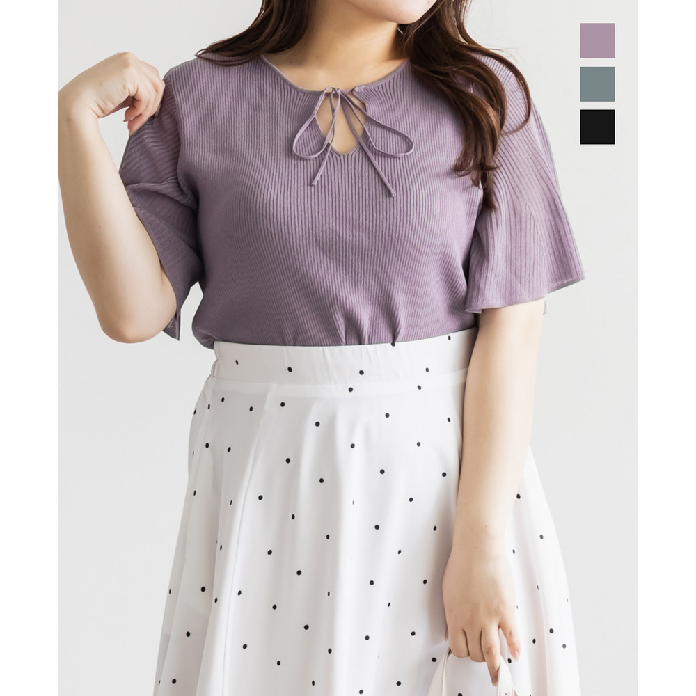 CLETTEオリジナルフレア袖リボンネックニット