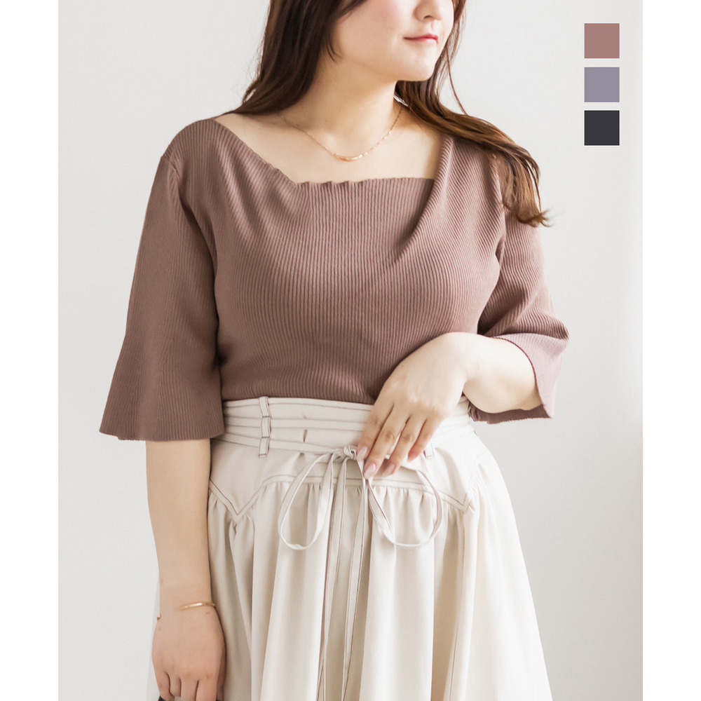 CLETTEオリジナルアシメネックリブニット