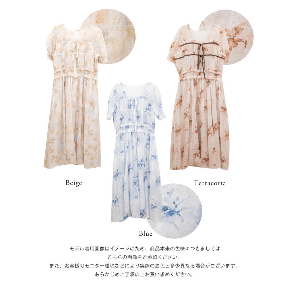 CLETTEオリジナルフロントリボン花柄ワンピース21