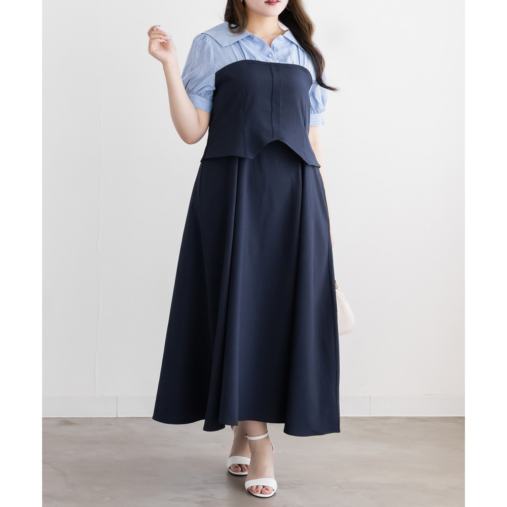 CLETTEオリジナルビスチェ風シャツドッキングワンピース10