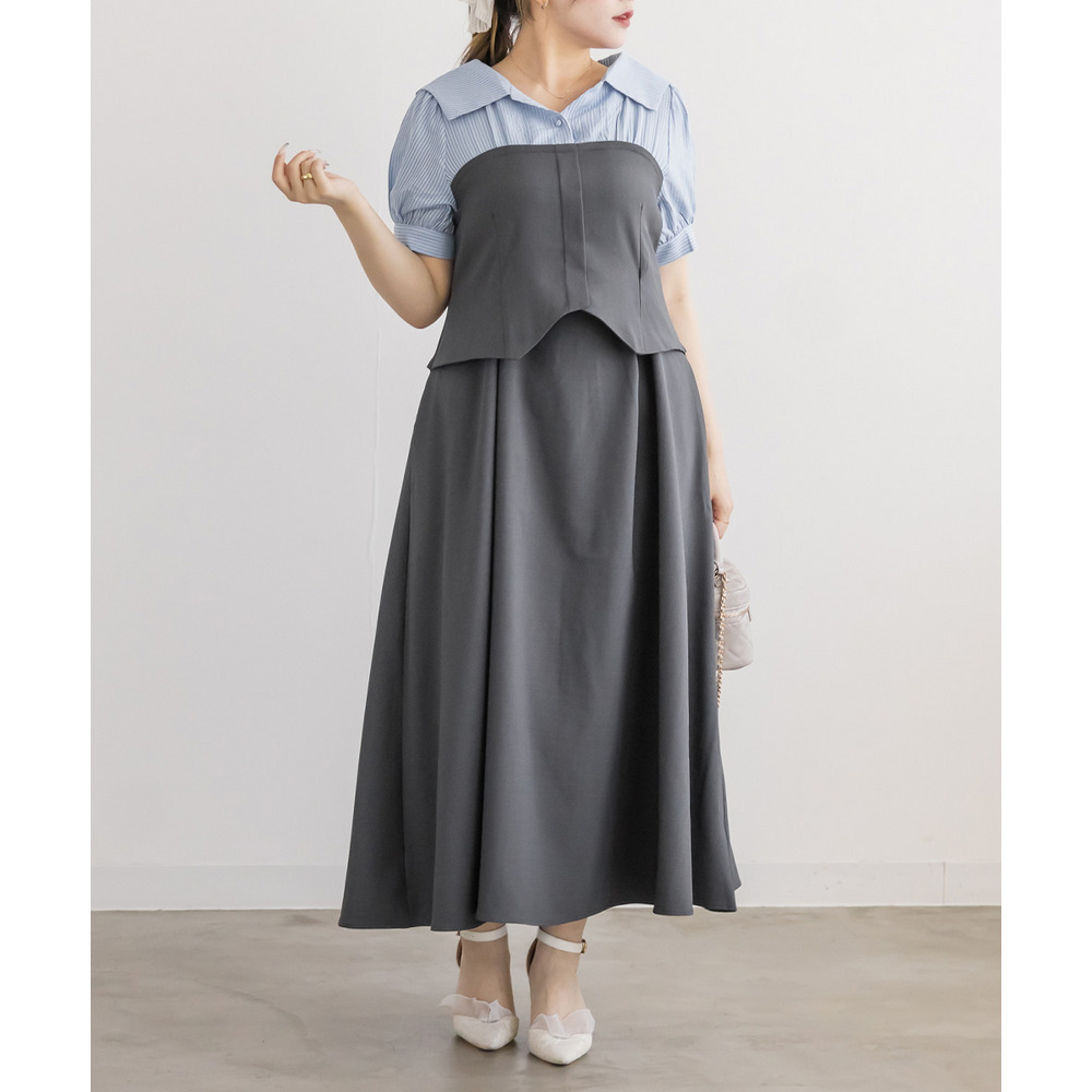 CLETTEオリジナルビスチェ風シャツドッキングワンピース1